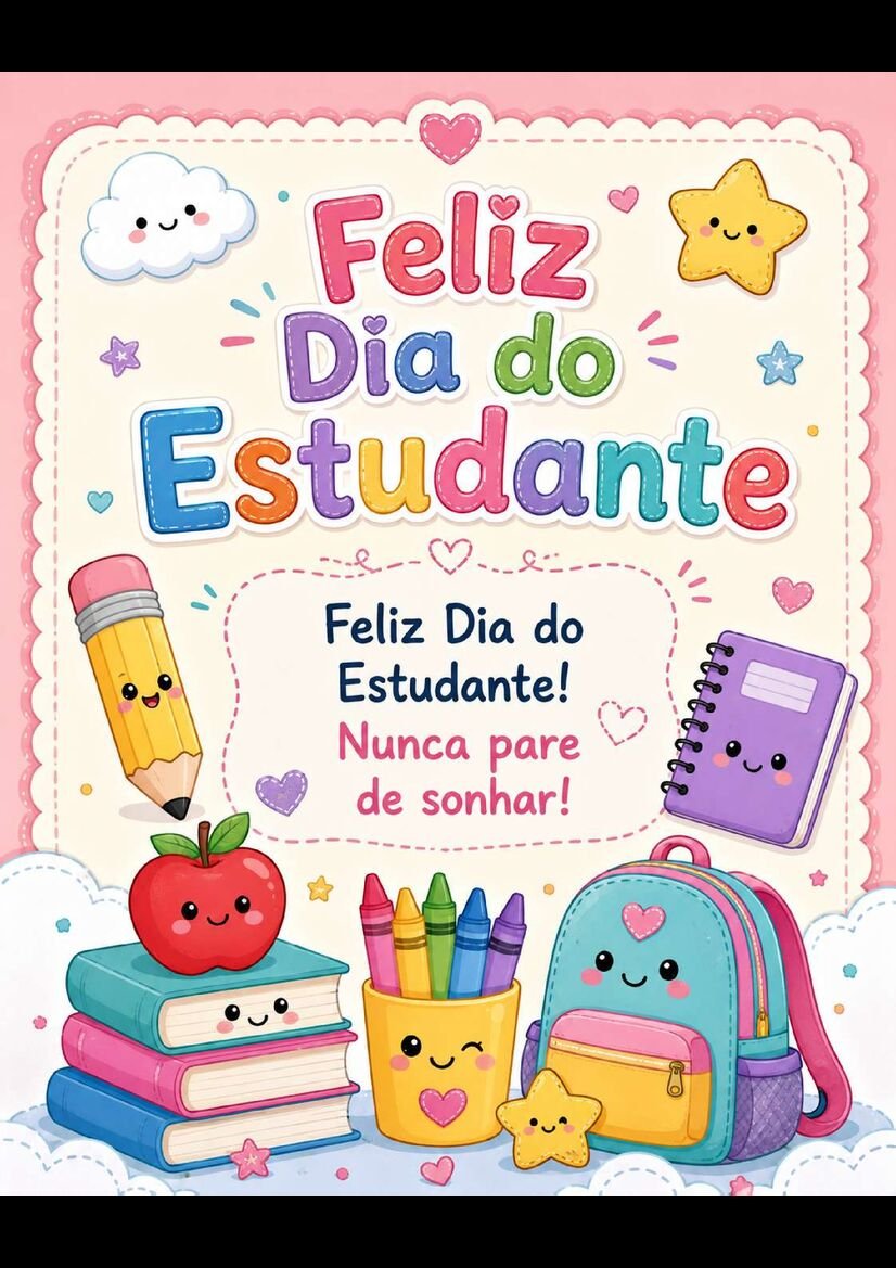 Cartões para dia do estudante engraçados e fofos para alfabetização página 1